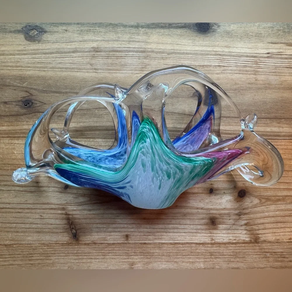 Murano Free Form Art Glass Blue and Pink